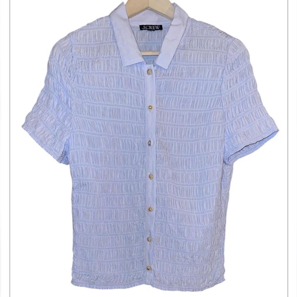 J. Crew Crinkle-Cut Light Purple Crinkle Short-Sleeve Button-Down Blouse